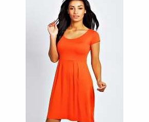 boohoo Claudia Jersey Cap Sleeve Skater Dress - orange