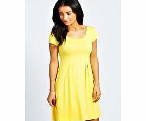Claudia Jersey Cap Sleeve Skater Dress - yellow