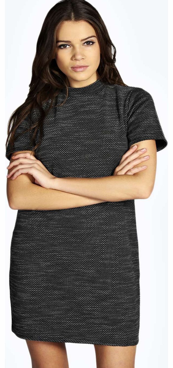 boohoo Claudia Textured Turtle Neck Shift Dress - black
