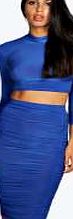 boohoo Cobalt Slinky Ruched Side Midi Skirt - cobalt