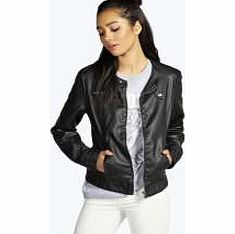 boohoo Collarless Faux Leather Biker Jacket - black