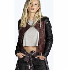 boohoo Colour Block Faux Leather Jacket - wine azz11667