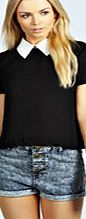 boohoo Contrast Collar Blouse - black azz34927