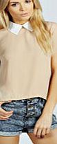 boohoo Contrast Collar Blouse - nude azz34927