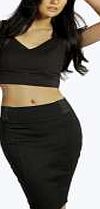 boohoo Contrast Elastic Waistband Pencil Skirt - black