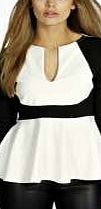 boohoo Contrast Panel Peplum Top - white pzz98120