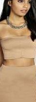 boohoo Crepe Bandeau Mini Skirt Co Ord Set - camel
