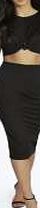 boohoo Crepe Knot Top Midi Skirt Co-Ord - black azz09364
