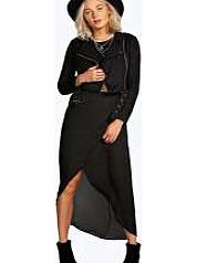 boohoo Crepe Wrap Over Midi Skirt - black azz16221