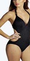 boohoo Crochet Cut Out Swimsuit - black azz27402