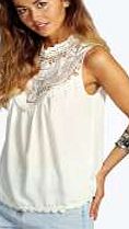 boohoo Crochet Trim High Neck Sleeveless Blouse - white