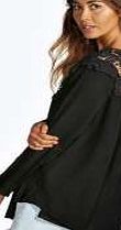 boohoo Crochet Trim Long Sleeve Swing Blouse - black