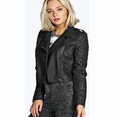 boohoo Crop Faux Leather Jacket - black azz15568