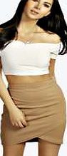 boohoo Curve Hem Structured Mini Skirt - camel azz06971