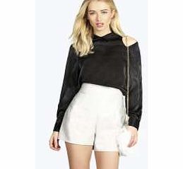 boohoo Cut Out Shoulder Silky Long Sleeve Blouse -