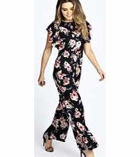 boohoo Daisie Ruffle Sleeve Floral Vintage Jumpsuit -