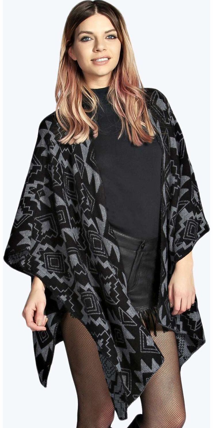 Daisy Aztec Knited Cape - charcoal azz14409
