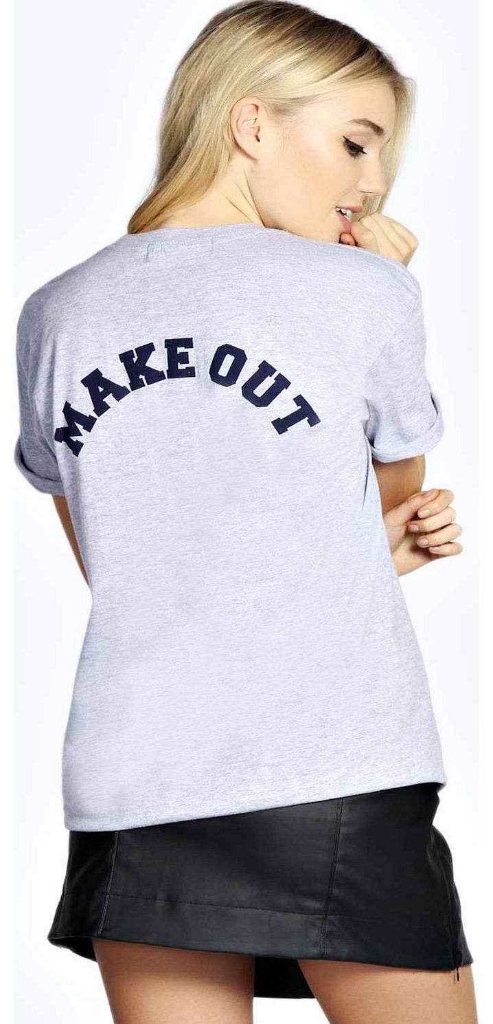 boohoo Daisy Make Out Slogan Tee - grey marl azz17926