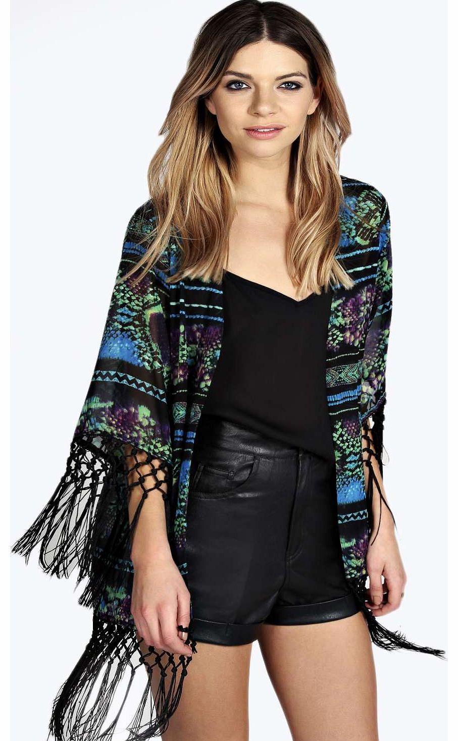 boohoo Daisy Multiprint Tasseled Kimono - multi azz18886