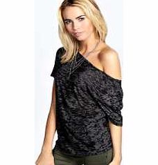 boohoo Daisy Oversized Slub Off The Shoulder Tee -