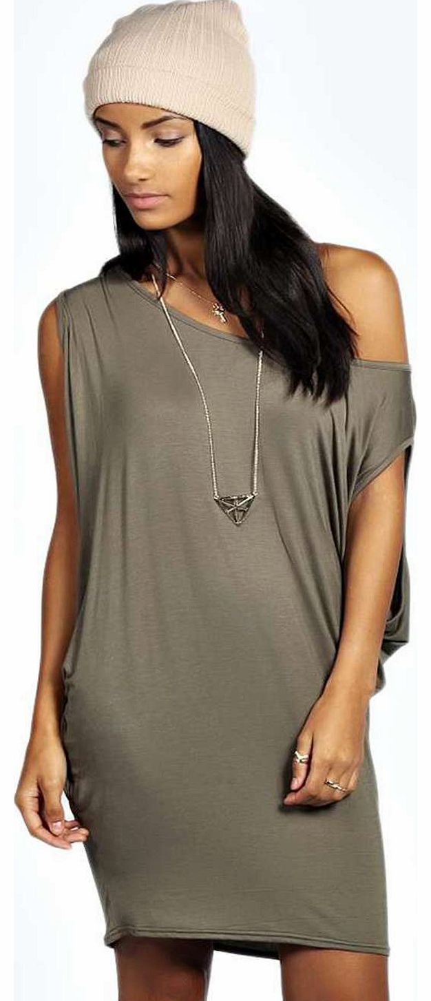 boohoo Danni Drape TShirt Dress - khaki azz18986