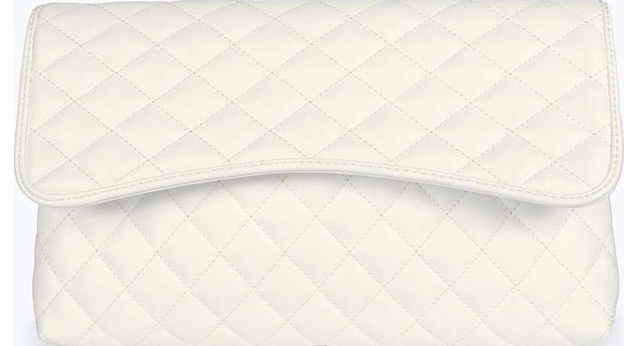 boohoo Darcey Curved Quilted Clutch Bag - white azz18317