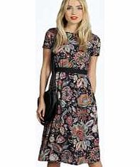 boohoo Darcey Printed Midi Skater Dress - multi azz22527