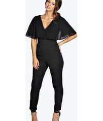 Davina Chiffon Cape Frill Wide Leg Jumpsuit -