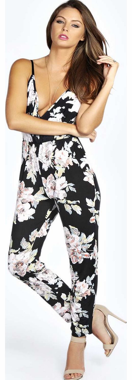 boohoo Dion Floral Slinky Strappy Jumpsuit - multi