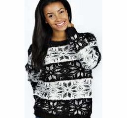 boohoo Dixon Fluffy Snowflake Jumper - black azz24152