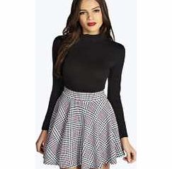 boohoo Dogstooth Crepe Skater Skirt - multi azz14208