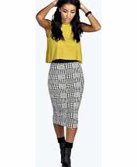 boohoo Dogtooth Check Midi Skirt - black azz16870
