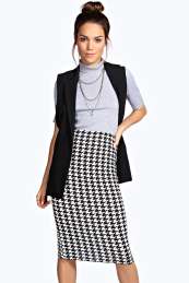boohoo Dogtooth Midi Skirt - black azz17691