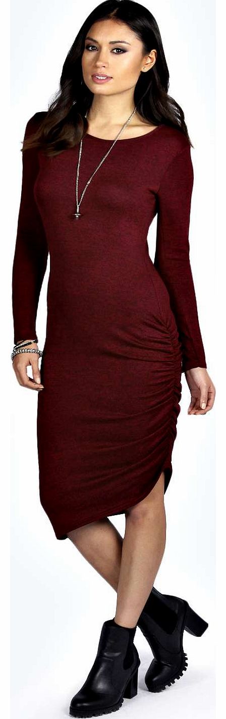 boohoo Dolcie Marl Fine Knit Rouched Side Midi Dress -