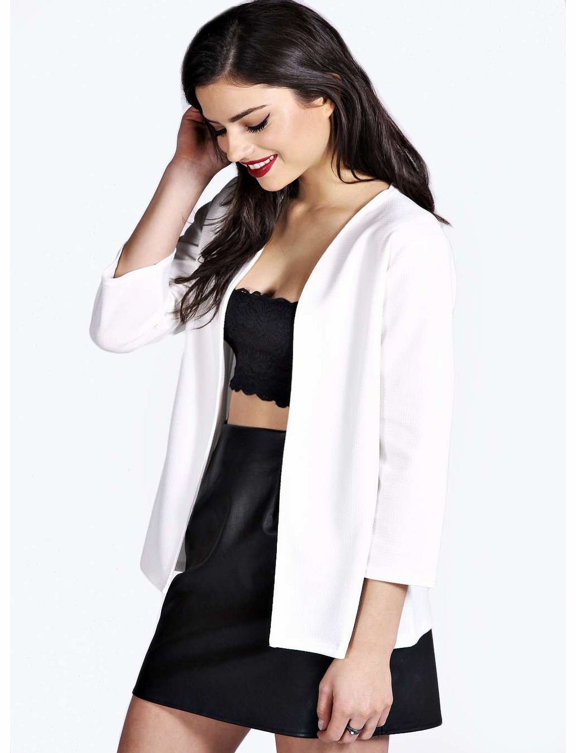 boohoo Dolly Collarless Blazer - cream azz15077