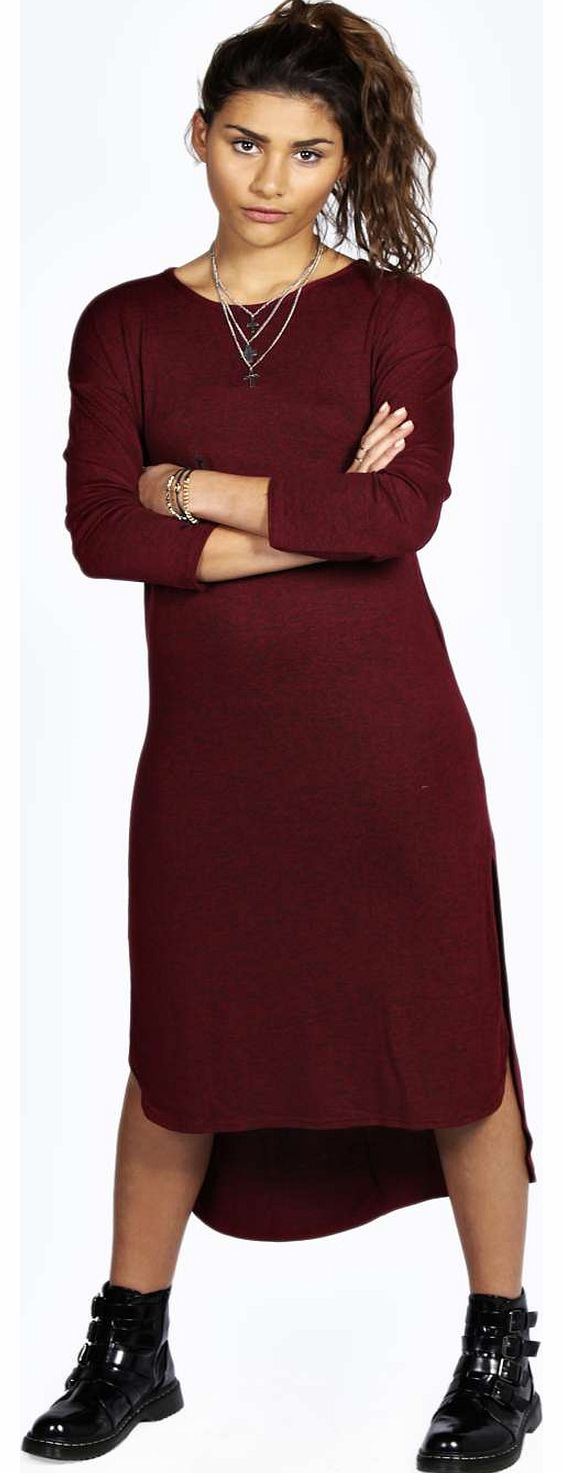 boohoo Dolly Marl Fine Knit Dipped Hem Maxi Dress -