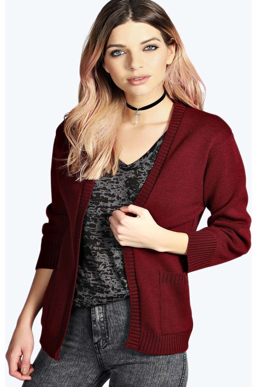 boohoo Dolly Rib Edge Cardigan - wine azz16176