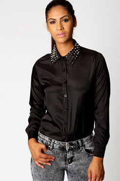 boohoo Dotty Studded Blouse Female