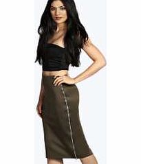boohoo Double Side Zip Pencil Midi Skirt - khaki azz10674