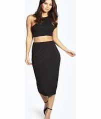 boohoo Draped Slinky Midi Skirt - black azz14882