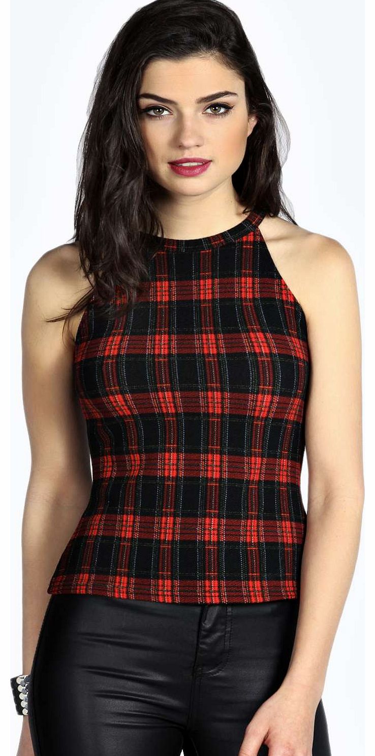 boohoo Ebony Tartan Turtle Neck Top - red azz16142