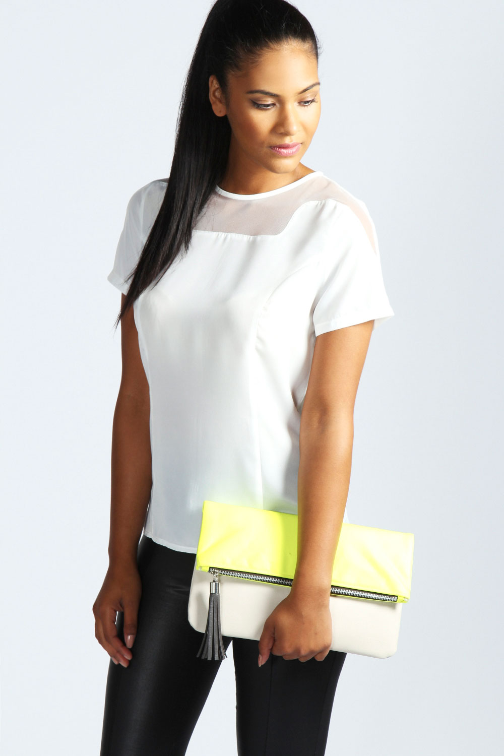 Eden Fitted Blouse With Mesh Panel Neck -