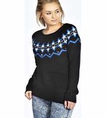 boohoo Elda Yoke Pattern Jumper With Jewels - black