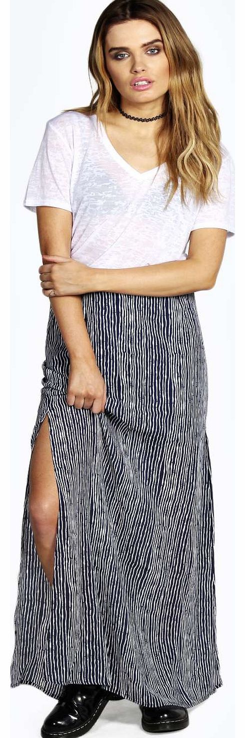 Elisabeth Striped Chiffon Maxi Skirt - navy