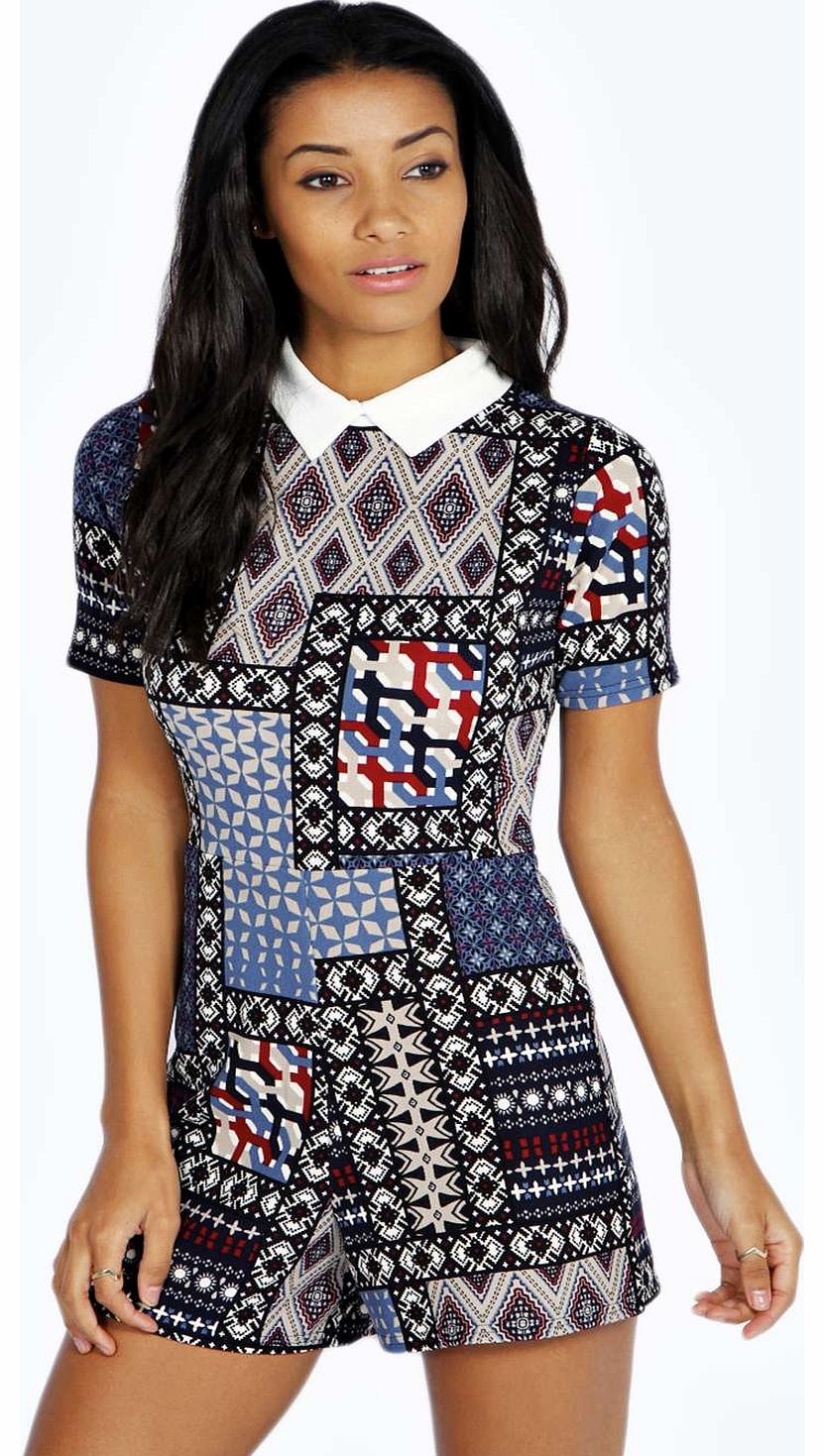 Eliza Contrast Collar 1/2 Sleeve Printed