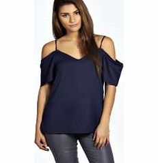 boohoo Eliza Woven Strappy Open Shoulder Blouse - navy