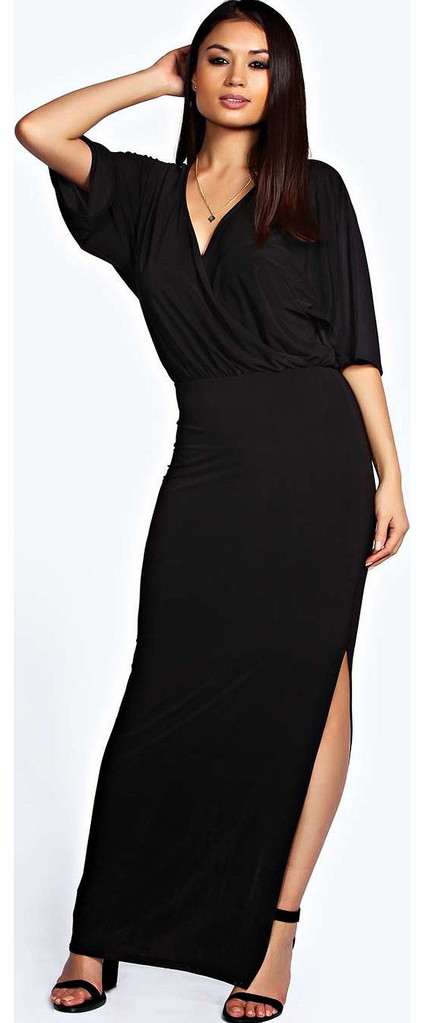 boohoo Eliza Wrap Front Batwing Maxi Dress - black
