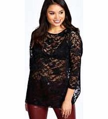 boohoo Elizabeth Split Back Lace Long Sleeved Top -
