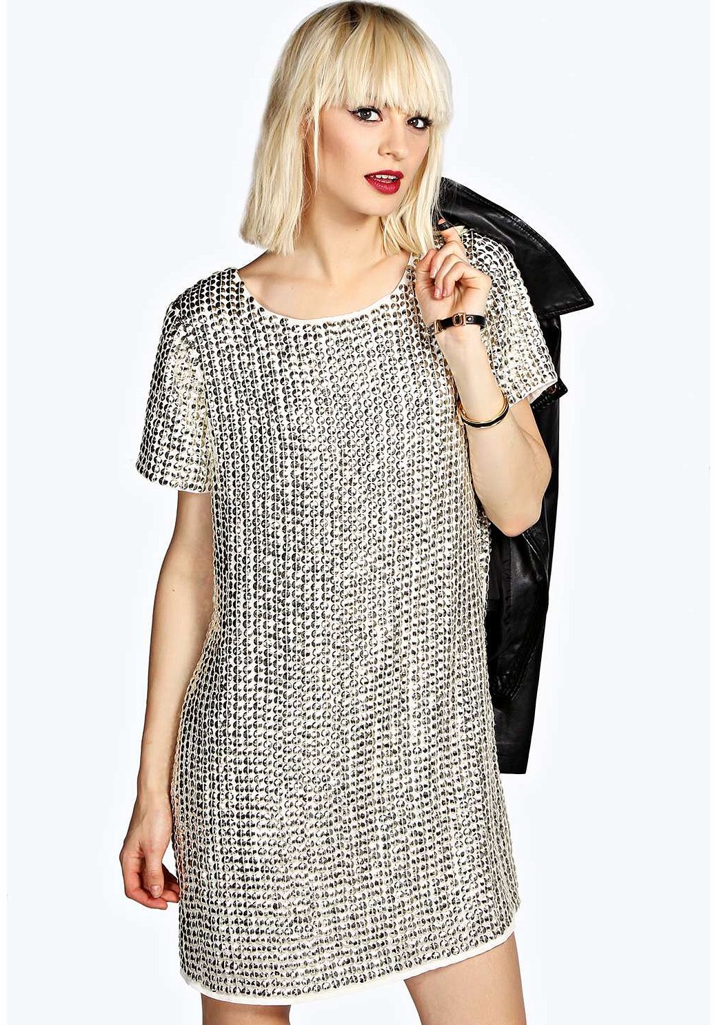 boohoo Elizabeth Stud Detail Shift Dress - silver