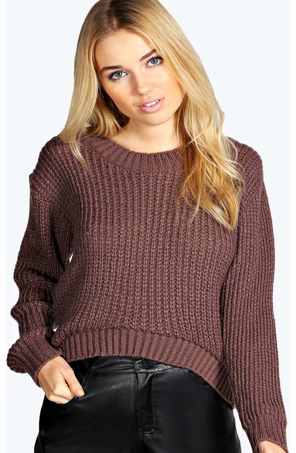 Ella Dip Hem Fisherman Soft Knit Jumper - mink